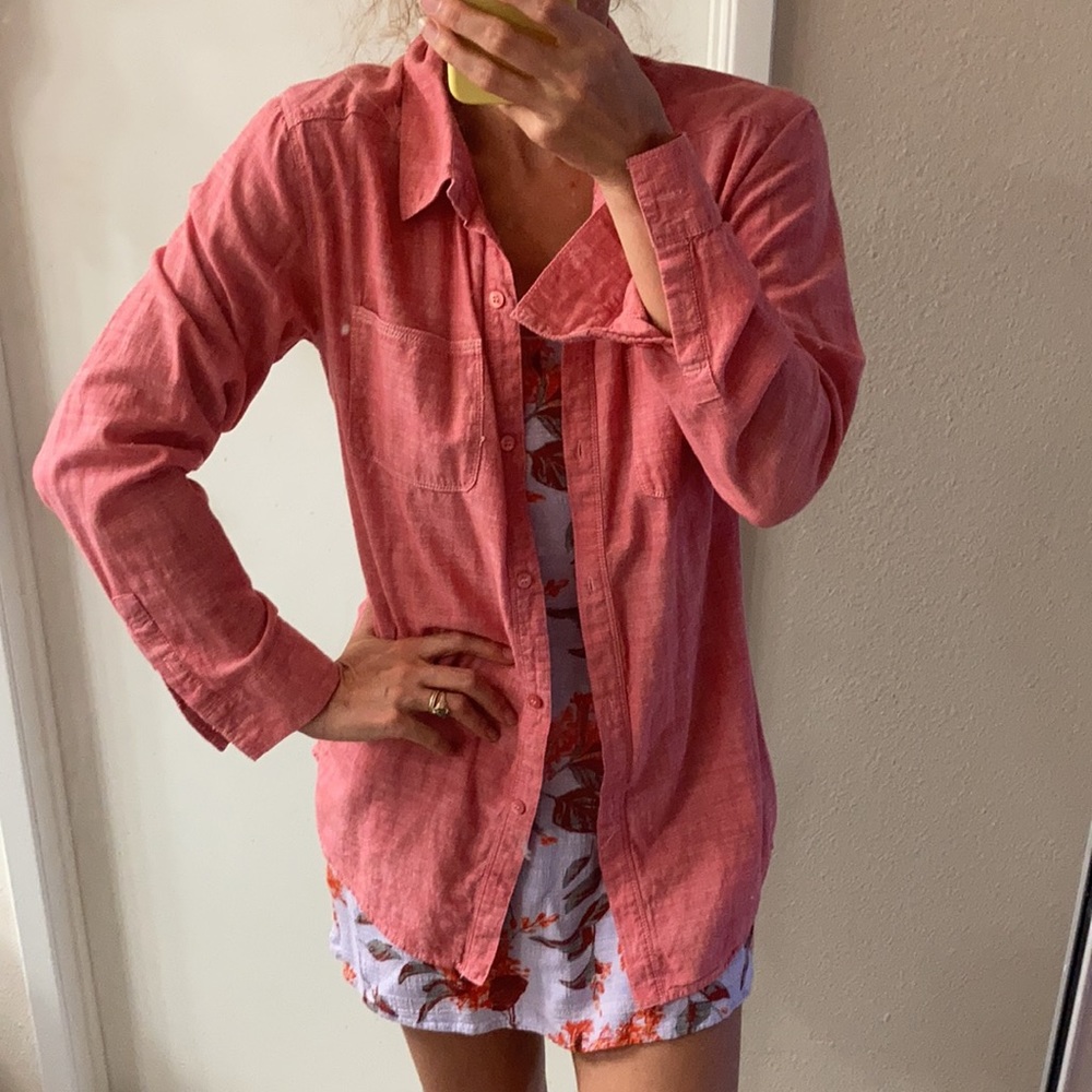 Free people chambray crochet back button down